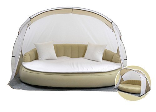 Dekovita Air-Lounge 220x130cm aufblasbares Sofa Bett Sonneninsel Sonnenliege in Weiß-Beige Doppelliege Gartenliege inkl. Auflagen und Strandmuschel 2-3 Personen Sofa Bett bis 200 KG belastbar  